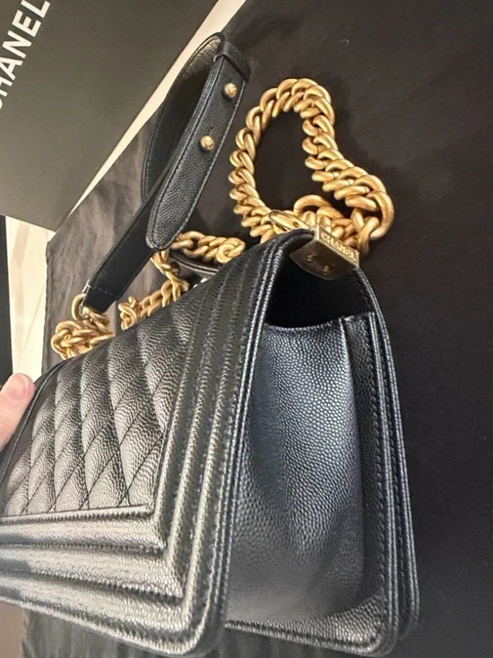 Chanel Black Quilted Leather Boy Bag with Gold Chain - Picture 4 of 7